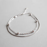 925 Sterling Silver Double Layered Beads Anklet for Women Beach Jewelry
