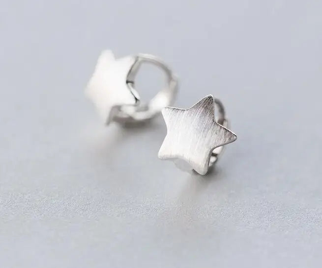 925 Sterling Silver Star Huggie Hoop Earrings 11mm
