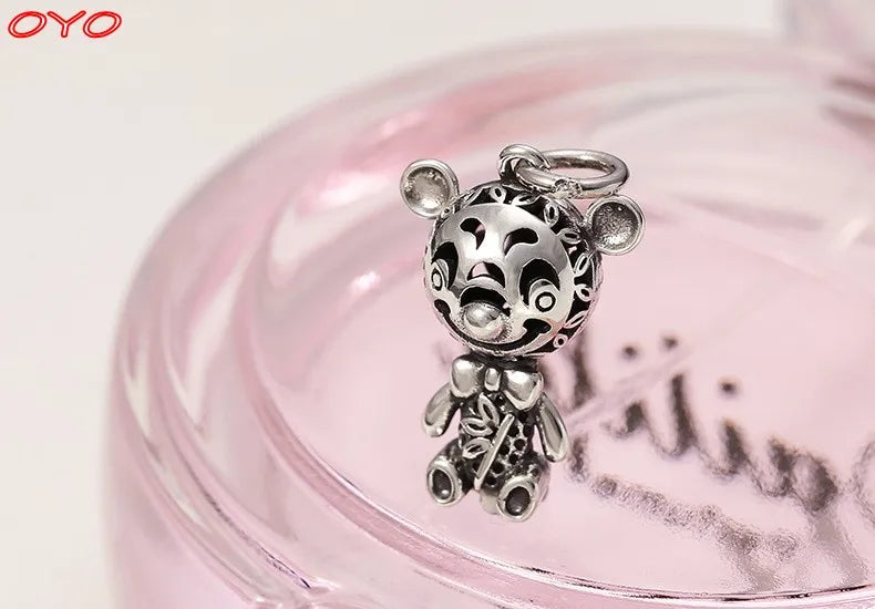 925 Sterling Silver Bear Pendant Thai Silver Retro Hollow Necklace Pendant