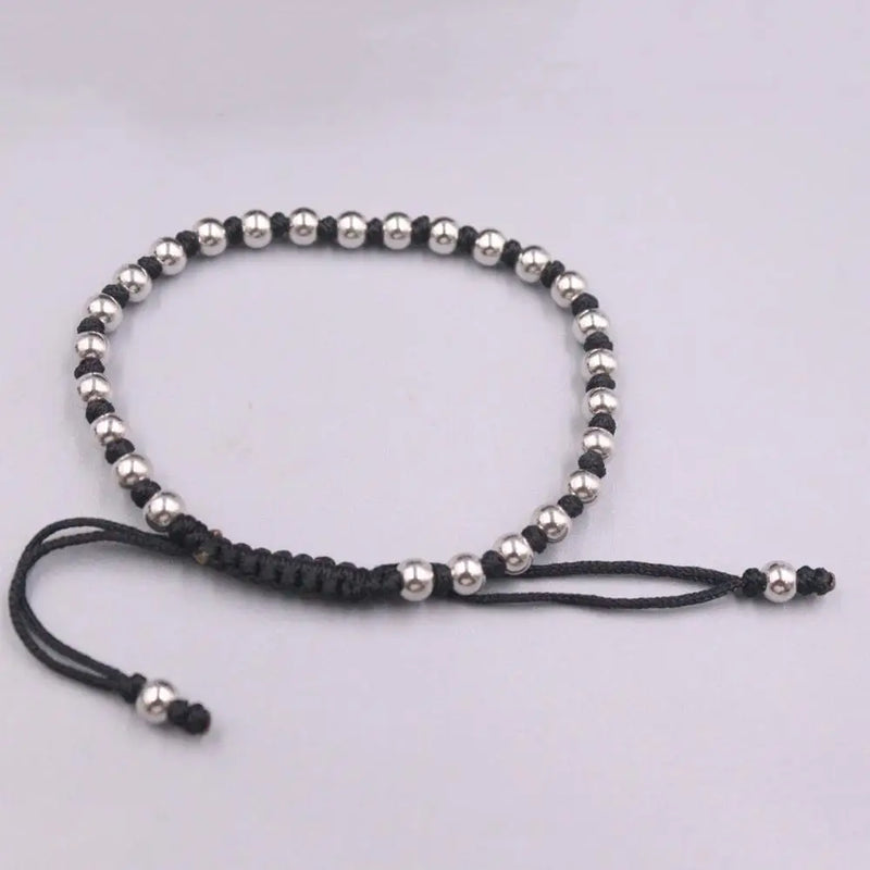 999 Silver Bead Weave Rope Bracelet 16-19cmL Adjustable Gift