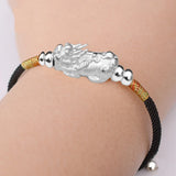 Adjustable 999 Sterling Silver Pixiu Bracelet Retro Thai Amulet