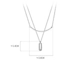 925 Sterling Silver Double Rows Lucky Bar & Oval cz set Necklace Pendant