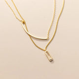 925 Sterling Silver Double Rows Lucky Bar & Oval cz set Necklace Pendant