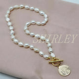 Baroque Natural Pearl Coin Pendant Necklace OT Buckle Ladies Mother Gift