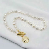 Baroque Natural Pearl Coin Pendant Necklace OT Buckle Ladies Mother Gift
