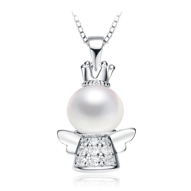 Real Freshwater Pearl Pendant 925 Silver Angel Wing Natural Pearl Necklace