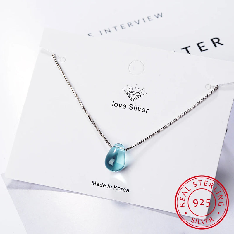 Crystal Water Drop Pendant Necklace 925 Sterling Silver Clavicle Chain Necklace