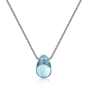 Crystal Water Drop Pendant Necklace 925 Sterling Silver Clavicle Chain Necklace