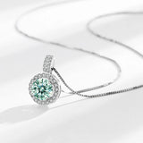 925 Silver Moissanite Round Pendant Necklace Women Sparkling Wedding Jewelry