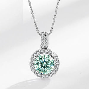 925 Silver Moissanite Round Pendant Necklace Women Sparkling Wedding Jewelry