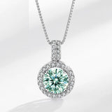 925 Silver Moissanite Round Pendant Necklace Women Sparkling Wedding Jewelry