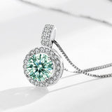 925 Silver Moissanite Round Pendant Necklace Women Sparkling Wedding Jewelry