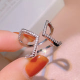 925 Silver Cross Ring Women Party Zircon Jewelry