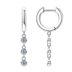 Real D 2.5mm Moissanite Tassel Hoop Earrings 925 Silver Drop Earrings