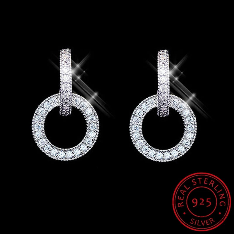 Real D Moissanite Diamond Circle Stud Earring 925 Sterling Silver Wedding Jewelr