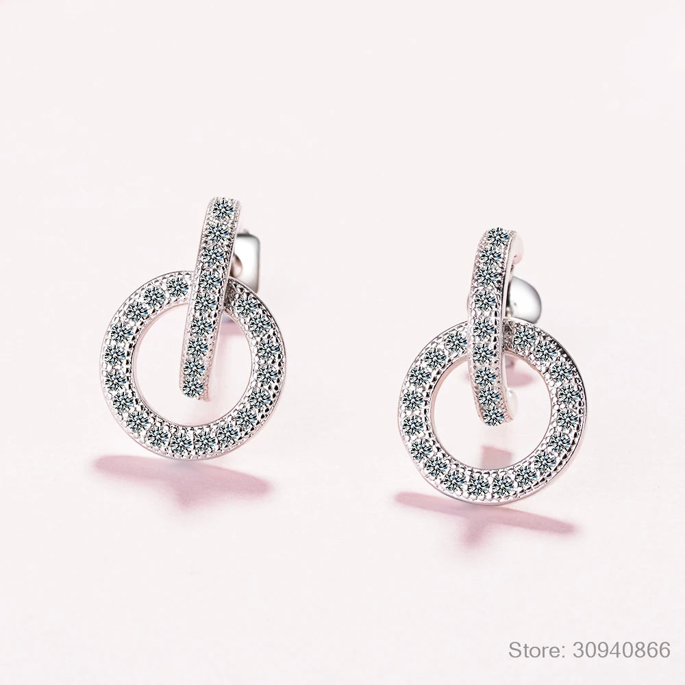 Real D Moissanite Diamond Circle Stud Earring 925 Sterling Silver Wedding Jewelr