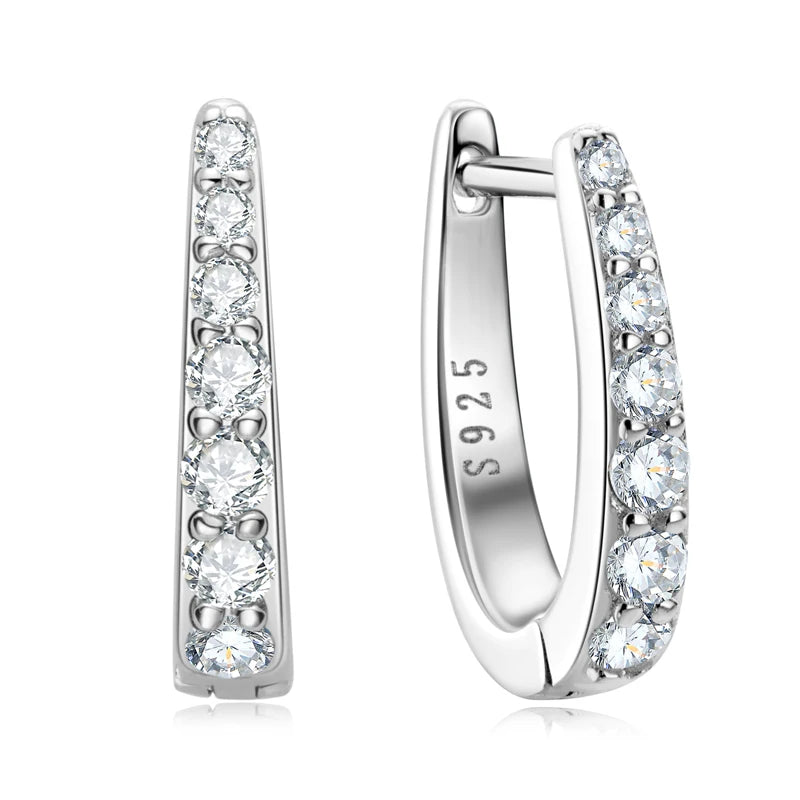 Real D VVS1 Moissanite Clip Earrings 925 Silver Diamond Hoops Fine Jewelry