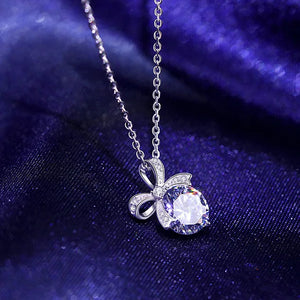 Real Diamond Bow Pendant 925 Silver Necklace Women's Jewelry Gift