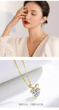 Real Diamond Bow Pendant 925 Silver Necklace Women's Jewelry Gift