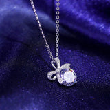 Real Diamond Bow Pendant 925 Silver Necklace Women's Jewelry Gift