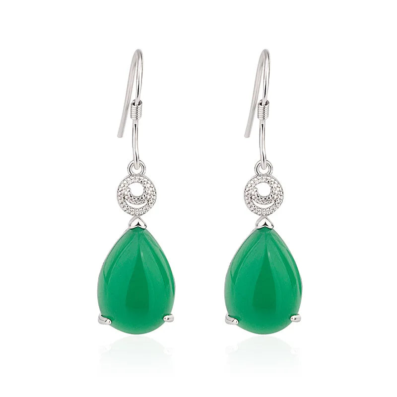 Real Emerald S925 Silver Drop Earrings Women Wedding Jewelry