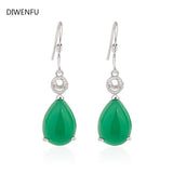 Real Emerald S925 Silver Drop Earrings Women Wedding Jewelry