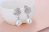 Freshwater Pearl Earrings 925 Sterling Silver Carving Roses Flower Wedding