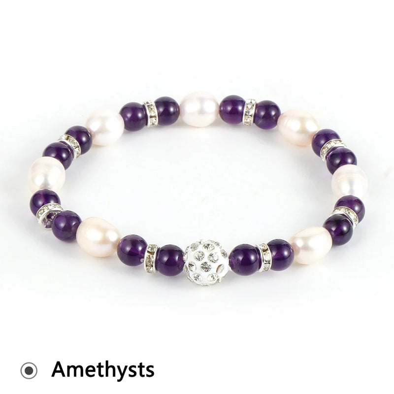 Freshwater Pearl Beaded Bracelet Women Girls Jewelry Rhinestone Charm Bracelets