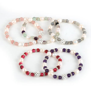 Freshwater Pearl Beaded Bracelet Women Girls Jewelry Rhinestone Charm Bracelets