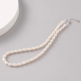 Real Freshwater Pearl Necklace 6mm Rice Pearl Jewelry 39mm Length
