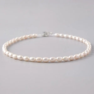 Real Freshwater Pearl Necklace 6mm Rice Pearl Jewelry 39mm Length