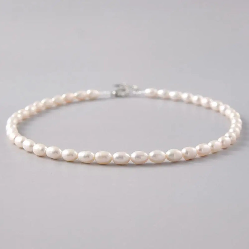 Real Freshwater Pearl Necklace 6mm Rice Pearl Jewelry 39mm Length