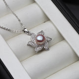 Freshwater Pearl Pendant Chain Necklace Women 925 Silver Wedding Gift