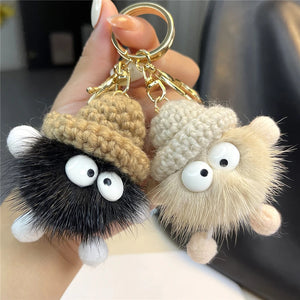 Real Fur Mink Ball Keychain Hand Bag Charm Pendant Plush Decoration