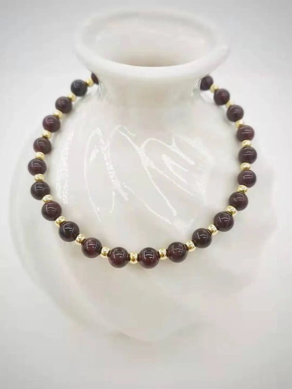 Dark Red Garnet Bracelet Natural Gemstones 14K Filled Beads