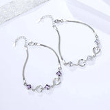925 Silver Heart Bracelet Bangle Purple CZ Women Jewelry