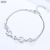 925 Silver Heart Bracelet Bangle Purple CZ Women Jewelry