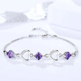 925 Silver Heart Bracelet Bangle Purple CZ Women Jewelry