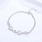 925 Silver Heart Bracelet Bangle Purple CZ Women Jewelry