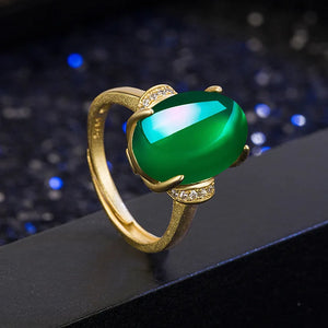 18k Yellow Gold Resizable Ring with Natural Emerald Stone