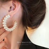 Silver Needle Mermaid Ji Pearl Flower Earrings for Women