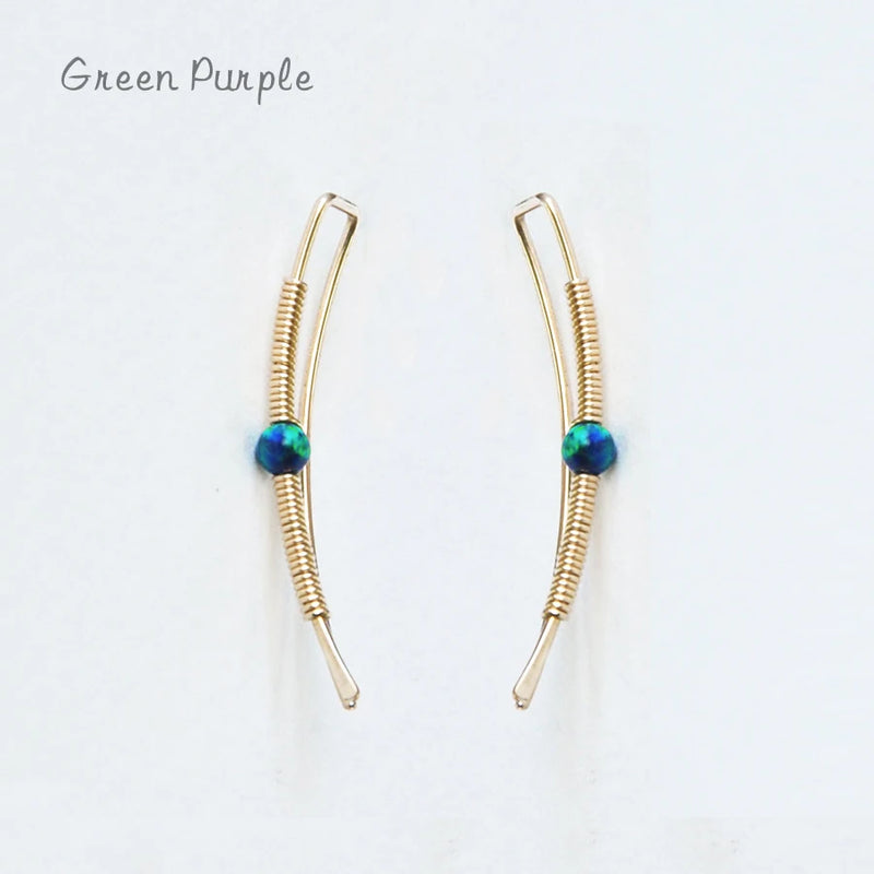 Dark Green Opal Ear Cuff Earrings