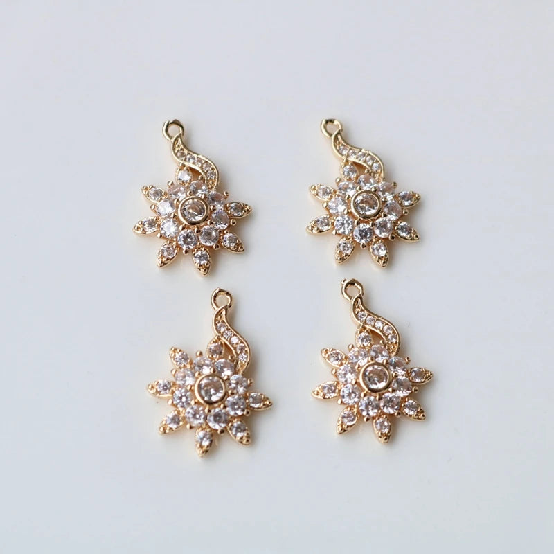 Copper Zircon Sun Flower Earring Charms DIY Jewelry Making