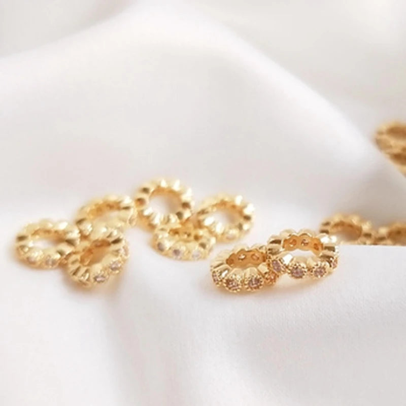 Plated Copper Zircon Flower Bead Spacer Charms DIY Jewellery Findings