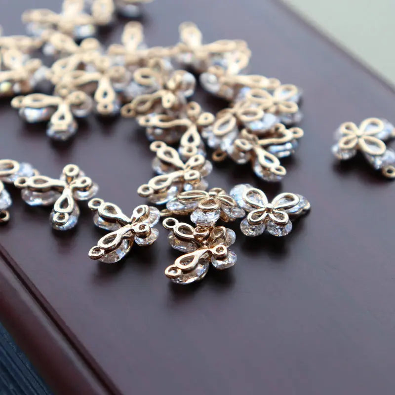 Copper Zircon Butterfly Two Rings Charms Necklace Pendants DIY Findings