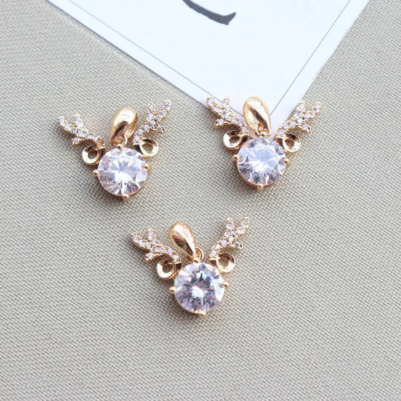 Copper Zircon Deer Animal Charms Necklace Pendants DIY Jewelry Making