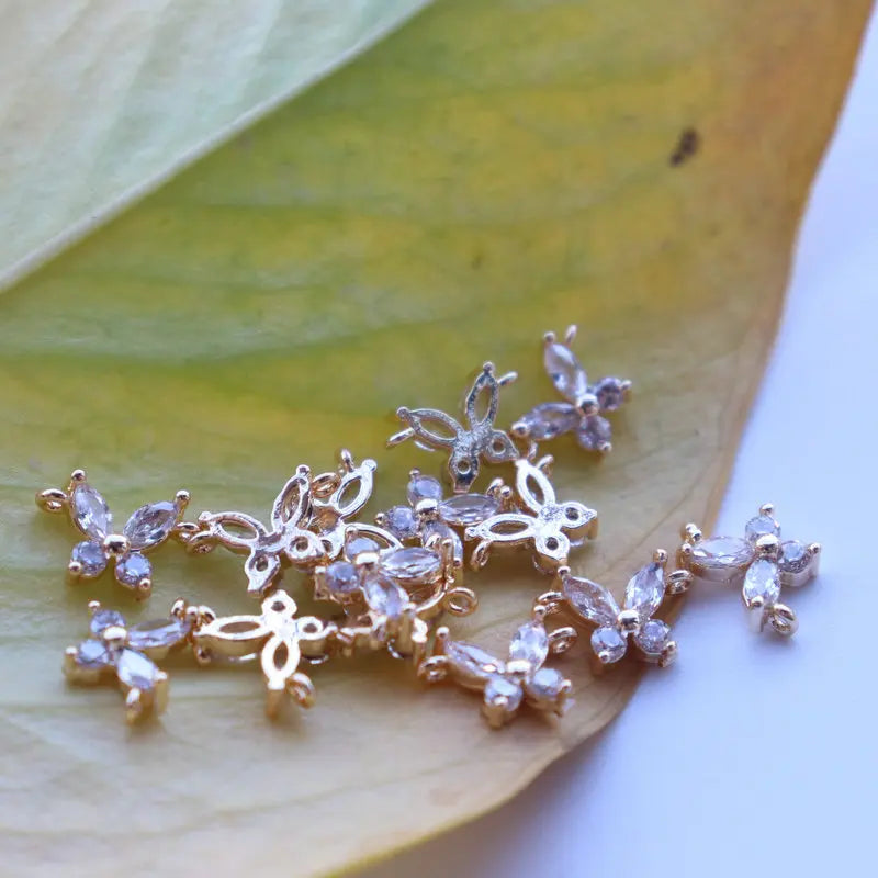Copper Zircon Butterfly Double Rings Charms Necklace Pendants