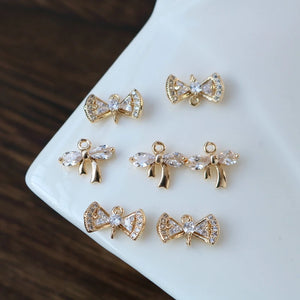 Copper Zircon Bowknot Earrings Charms Necklace Pendants DIY Jewelry Making