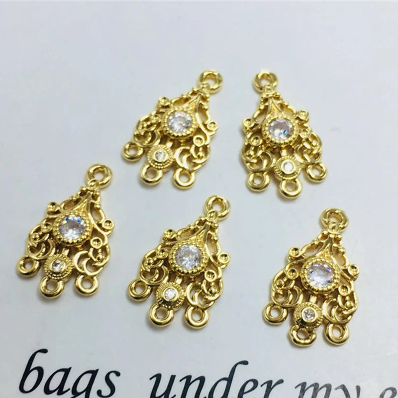 Copper Zircon Palace Tassel Earrings Beads Charms Necklace Pendants