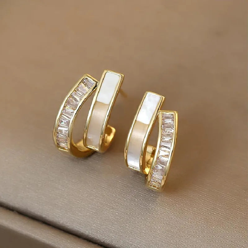 Korea Jewelry Zircon Shell Earrings Women Daily Accessories